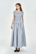 Blue Off-the-Shoulder Ruched Fit & Flare Maxi Dress