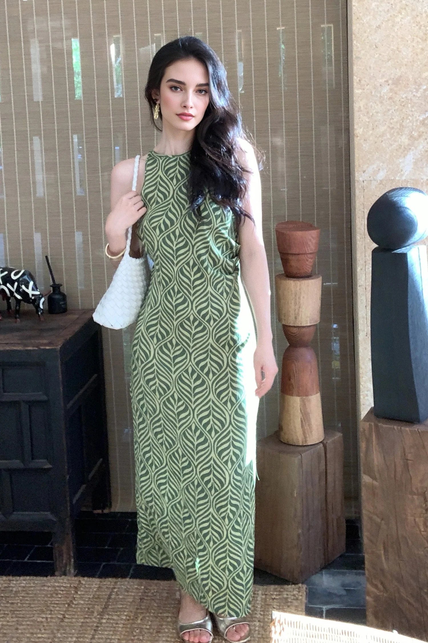 Green Paisley Print Sleeveless Maxi Dress