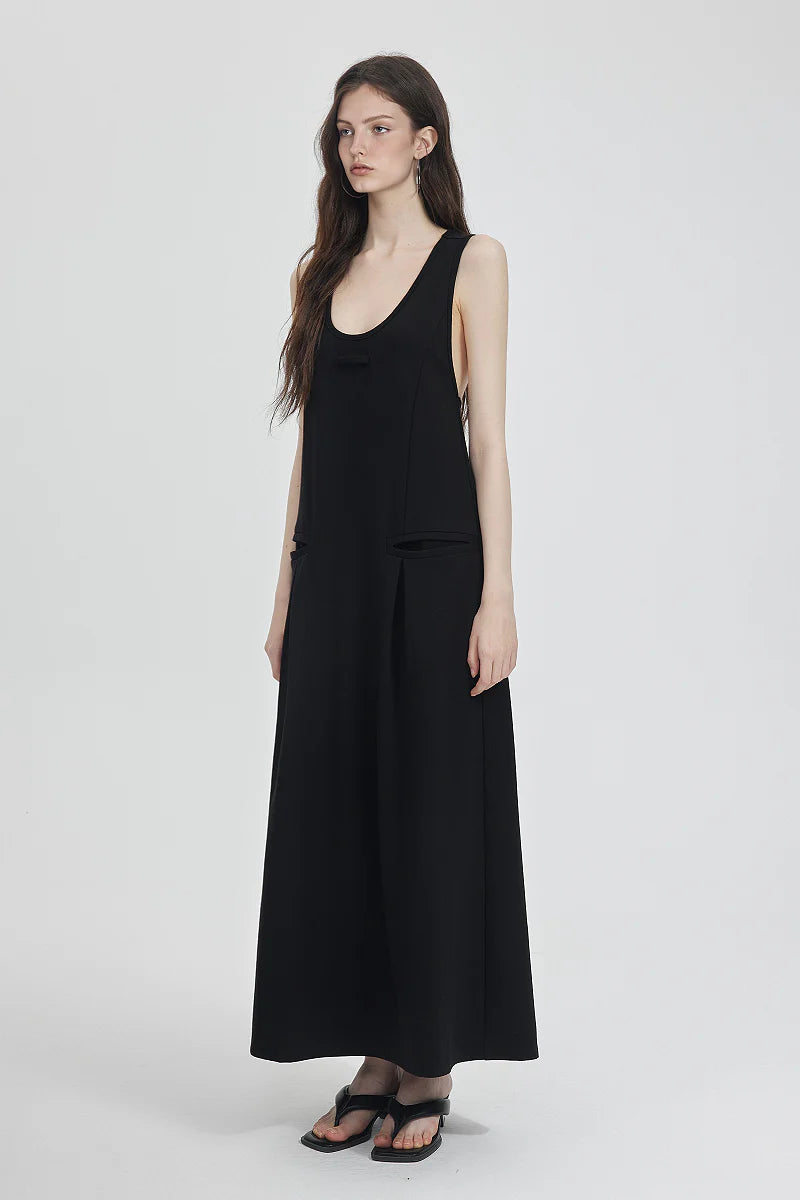 Casual Sleeveless Maxi Tank Dress with Back Twist