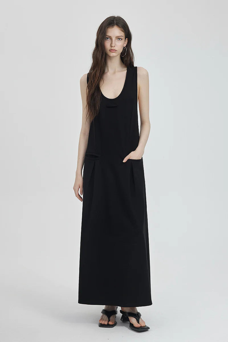 Casual Sleeveless Maxi Tank Dress with Back Twist