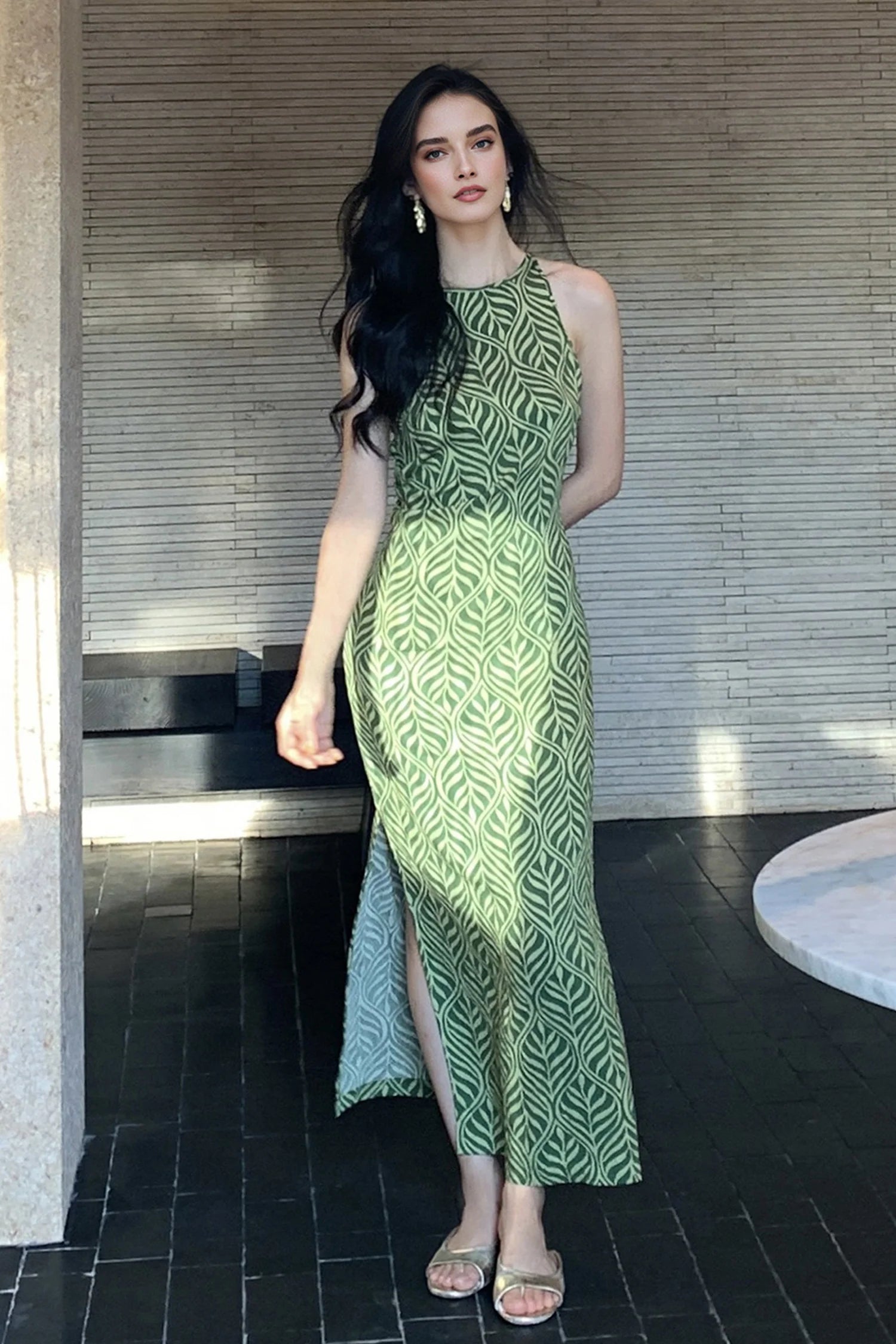 Green Paisley Print Sleeveless Maxi Dress