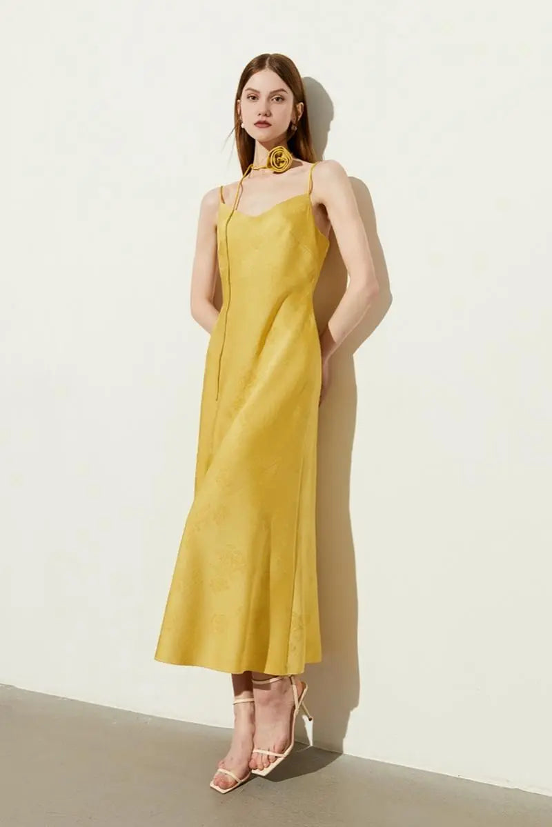 Elegant Jacquard Satin Slip Maxi Dress