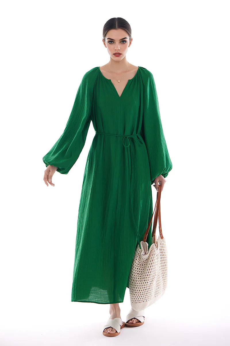 Green Lantern-Sleeve V-Neck Maxi Dress