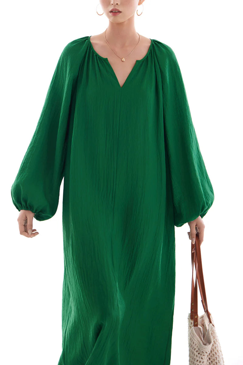 Green Lantern-Sleeve V-Neck Maxi Dress