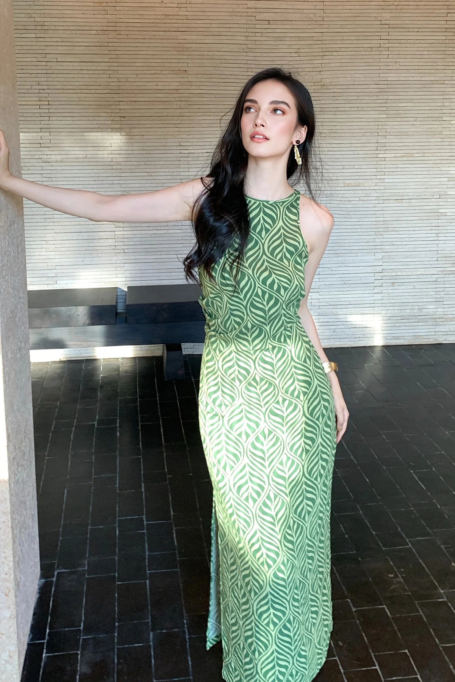Green Paisley Print Sleeveless Maxi Dress