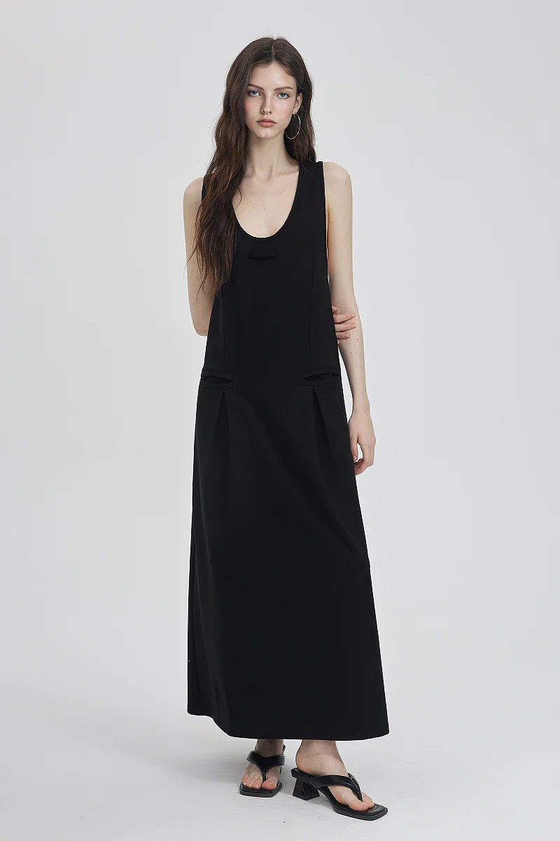 Casual Sleeveless Maxi Tank Dress with Back Twist