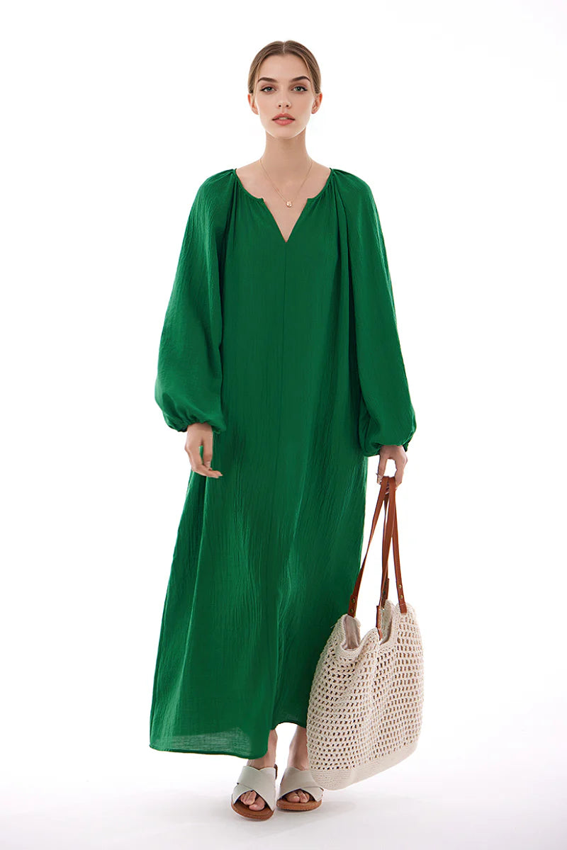 Green Lantern-Sleeve V-Neck Maxi Dress