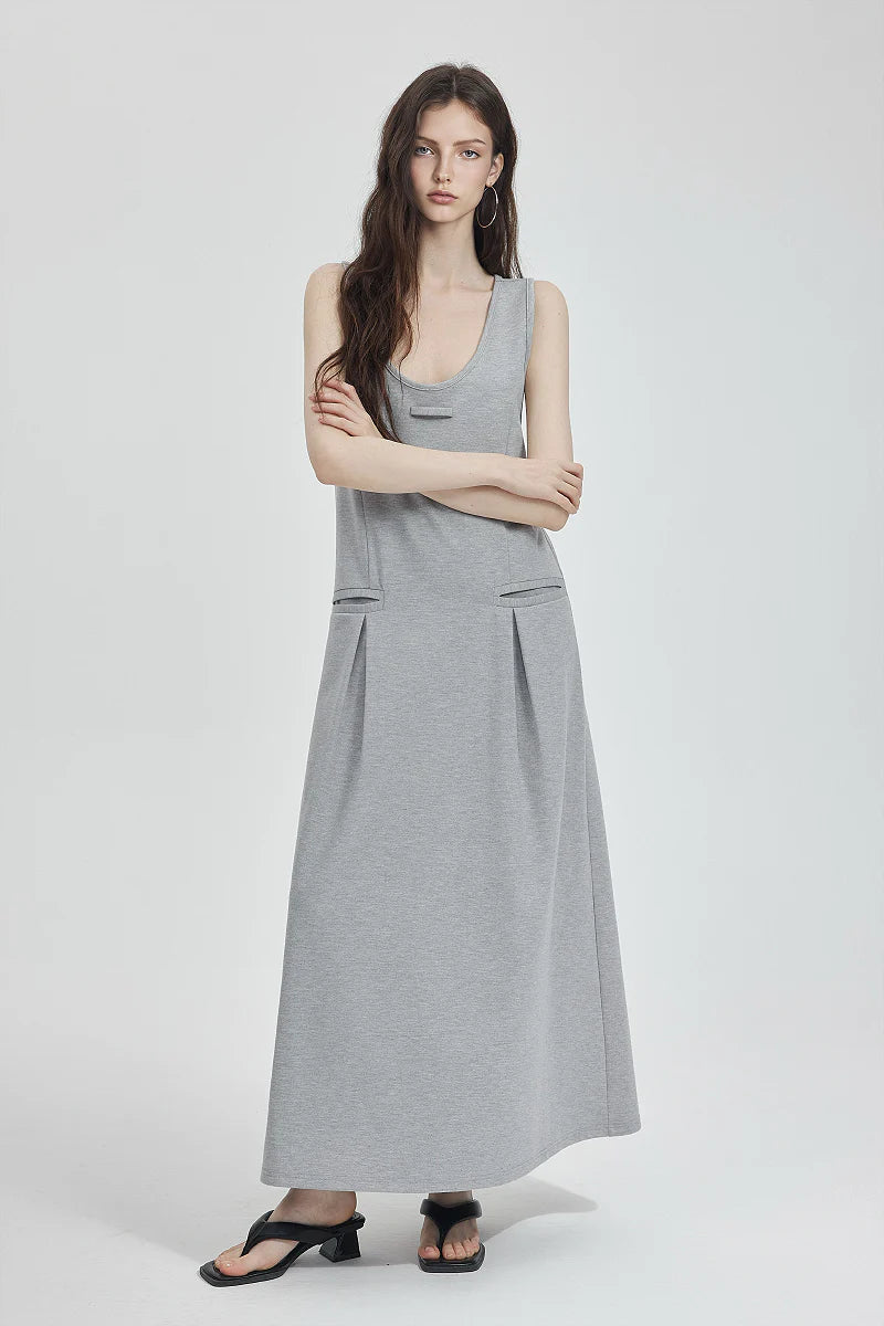 Casual Sleeveless Maxi Tank Dress with Back Twist