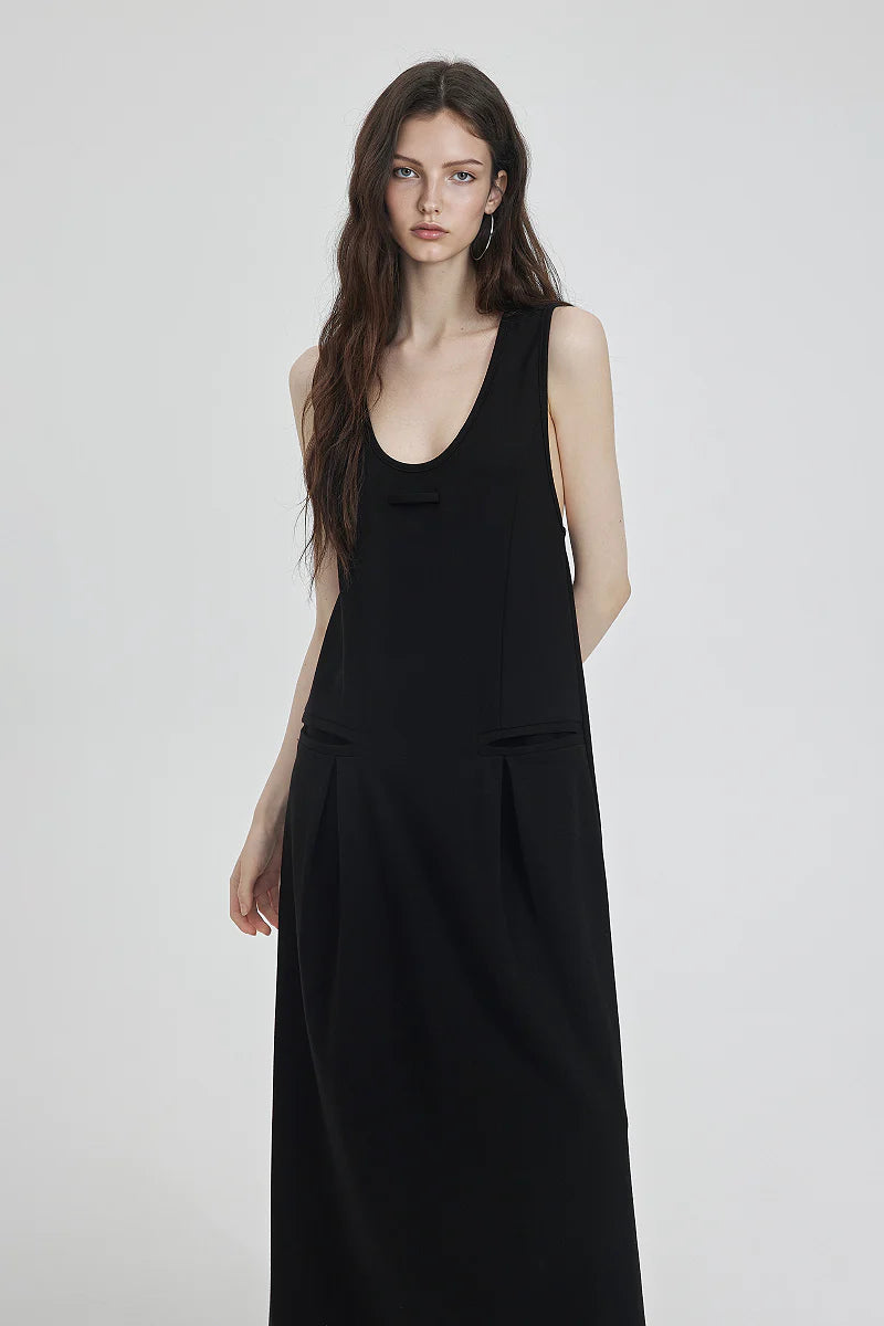 Casual Sleeveless Maxi Tank Dress with Back Twist