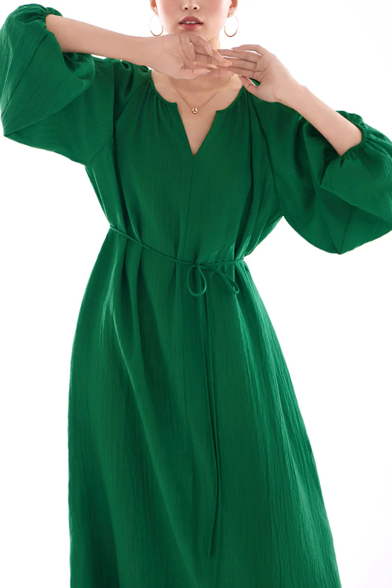 Green Lantern-Sleeve V-Neck Maxi Dress