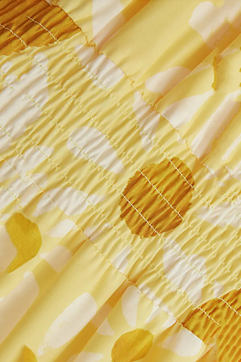 Yellow Floral Tiered Smocked Maxi Dress
