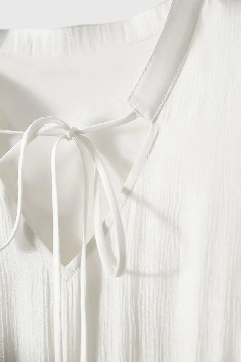 White Silky Tiered Puff-Sleeve Maxi Dress