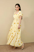 Yellow Floral Tiered Smocked Maxi Dress