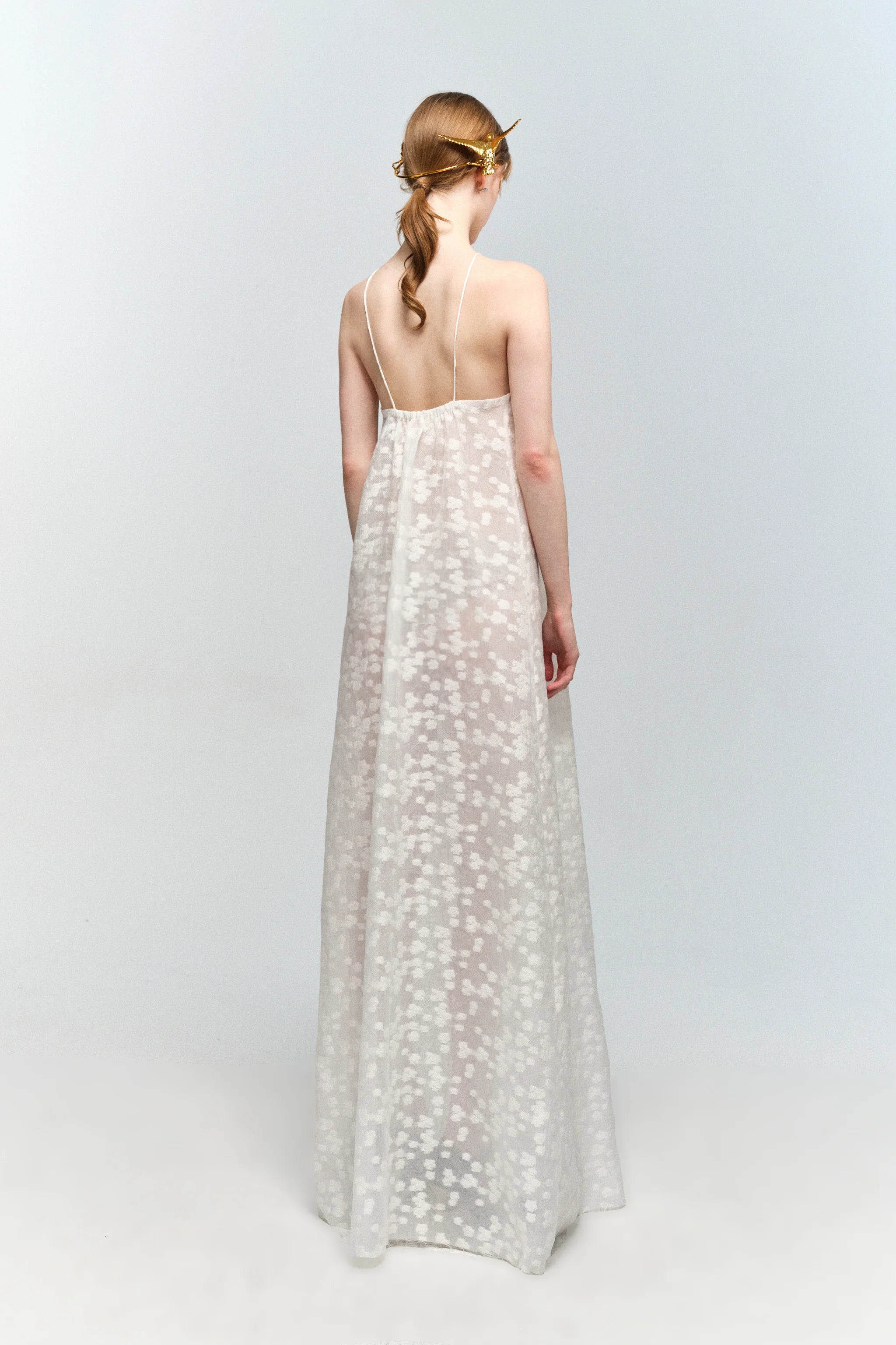 Halter Neck White Floral Jacquard Dress