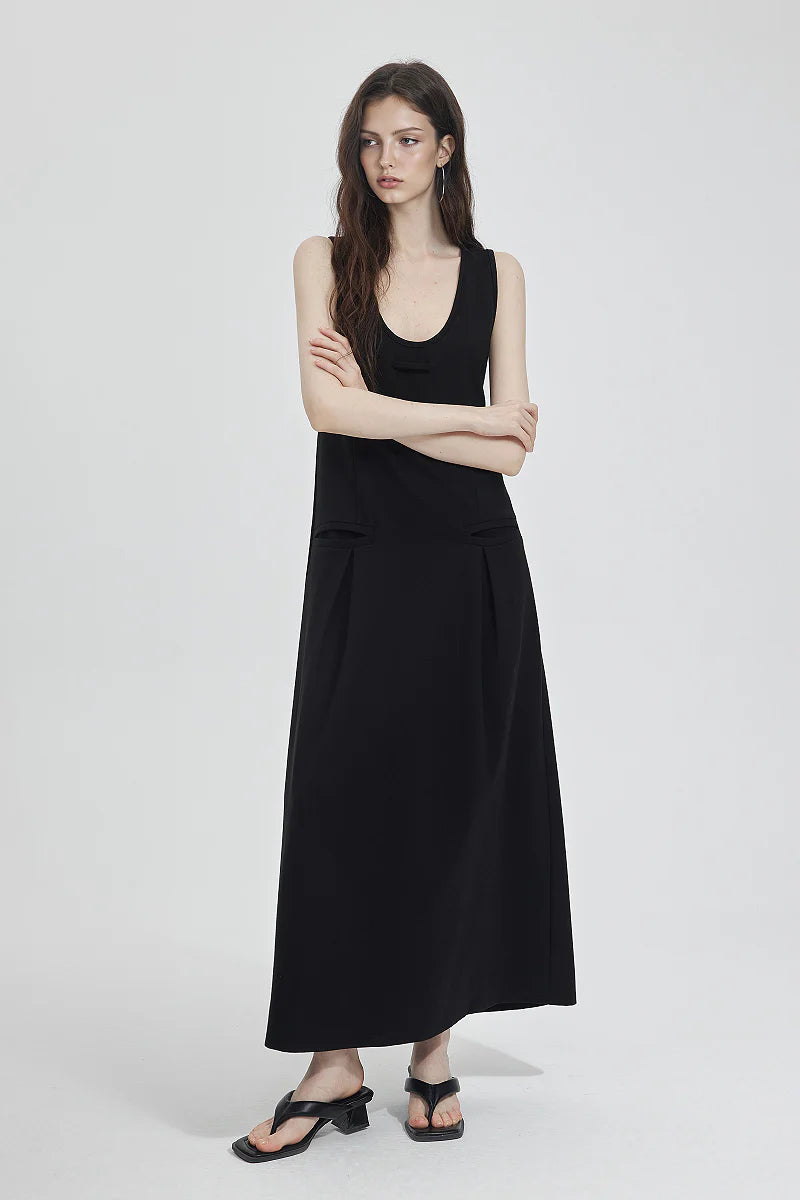 Casual Sleeveless Maxi Tank Dress with Back Twist