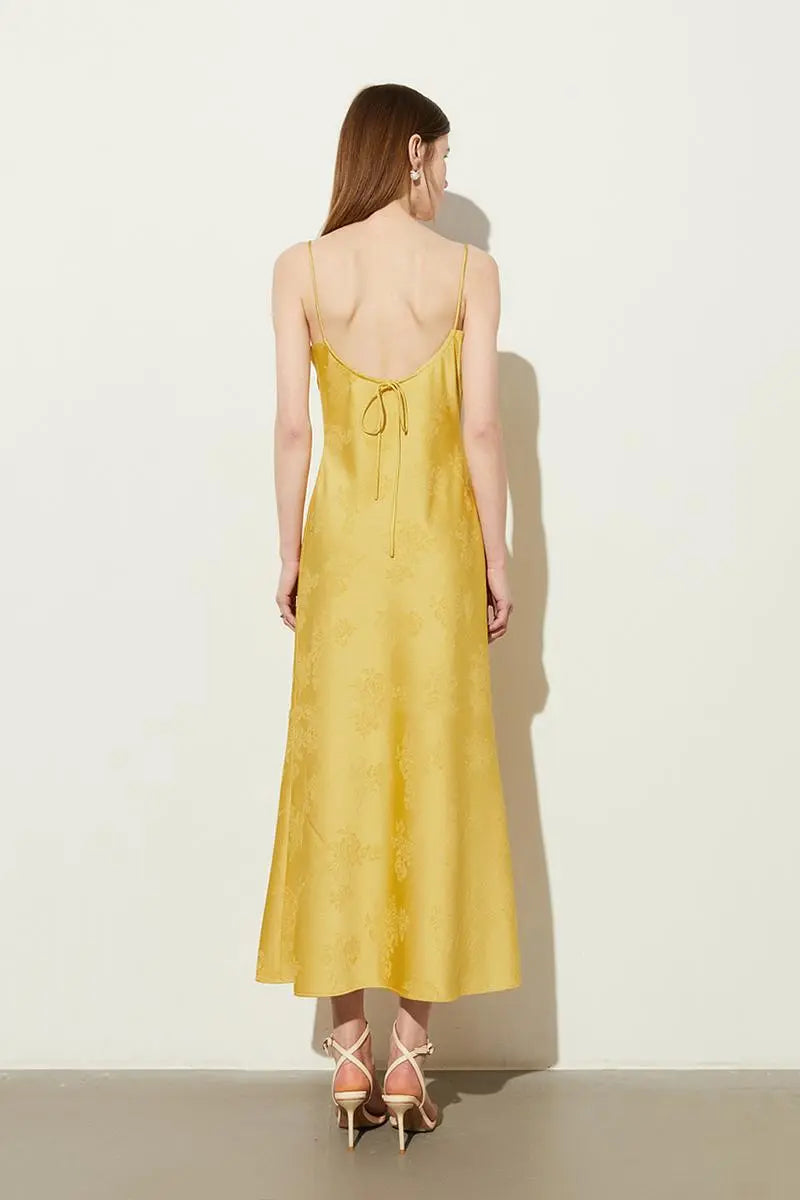 Elegant Jacquard Satin Slip Maxi Dress